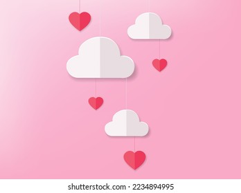 Paper heart, paper banner, party banner, happy valentine's day, love card, happy birthday celebration background vector illustration