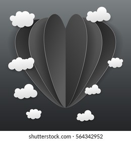 Paper heart and cloud texture on dark background.vector illustrator
