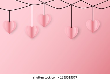 Paper heart decoration background or post card for valentine day