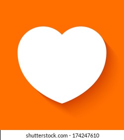 Paper heart icon in flat style on orange background. Vector illustration