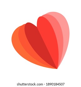 Paper heart isolated on white background. Half heart icon design. Love symbol. Valentines, Mother day, romantic or wedding concept. Paper heart cut from paper. Two dimensional red hearts shapes.