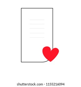 paper with heart, latter, vector illustration isolated on white background