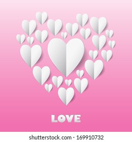 Paper Heart Love Card. Template for design greeting card, wedding invitation, Valentines day background. Vector illustration. EPS 10.