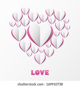 Paper Heart Love Card. Template for design greeting card, wedding invitation, Valentines day background. Vector illustration. EPS 10.