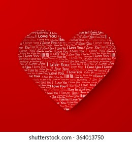 Paper heart with newspaper texture, Valentines day card on red background