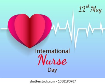 Paper heart on blue background with paper cardiogram. Vector illustration on international nurse day.