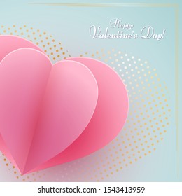 Paper heart on a blue luxury background Text Happy Valentine Day Heart element a love symbol in a golden luxury frame for the design of banner poster on Valentine Day Mother Day weddings sale Vector