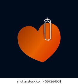 paper heart on a paper clip, vector illustration