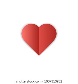 Paper heart on white background. Love romantic symbol of love. February 14 Valentines day greeting card template. Red heart icon design