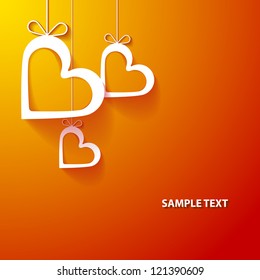 Paper heart orange background. Vector illustration