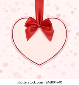 Paper heart with red ribbon and a bow. Valentines day decoration. Vector illustration