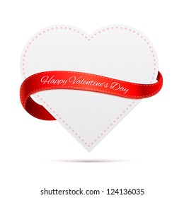 Paper heart with red ribbon and shadow. Valentine's day.