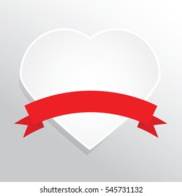 Paper heart with red ribbon. Vector illustration in realistic style. Design element, mockup for Valentine cards, romantic, wedding design, social media banners