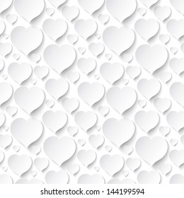 Paper heart seamless pattern with drop shadows. Vector illustration