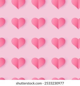 Paper heart seamless pattern. Love background for Valentine`s Day. 