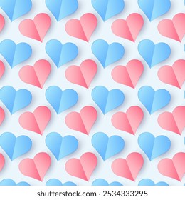 Paper heart seamless pattern. Love background for Valentine`s Day. 