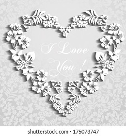 Paper heart  with shadow Happy Valentines Day card. Trendy Design Template. vector illustration