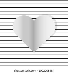 paper heart shape on black line pattern design and space for some word , 3D illustration on white background.