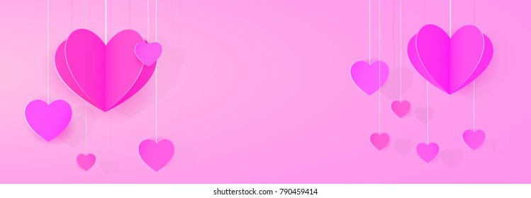 Paper heart shaped festoon empty banner background