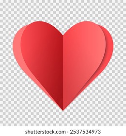 A paper heart sticker on a transparent background. The red heart icon. The concept of February 14th. Vector illustration.