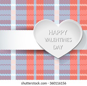 Paper heart tissue on the background with cells. Warm pattern. Plaid. background for greeting card. Valentine's Day.