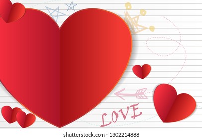 Paper Heart Valentine For Note Background - Vector