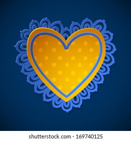 Paper heart valentines day background. Lace heart on the dark background.  Happy bright love greeting card