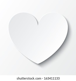 Paper heart Valentines day card on white background. Vector abstract background with heart. Paper heart cut from paper.