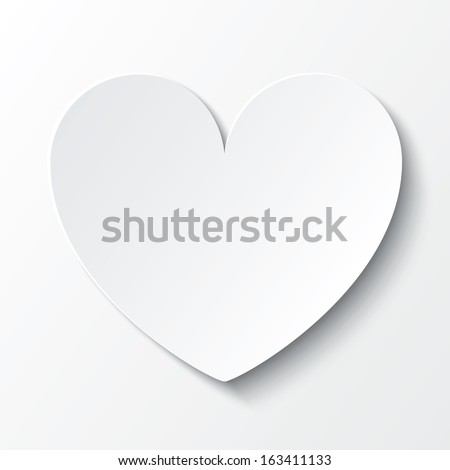 Paper heart Valentines day card on white background. Vector abstract background with heart. Paper heart cut from paper.