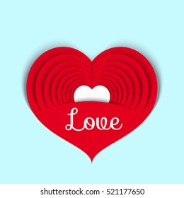 Paper heart. Vector applique. Valentine's day, red element. Symbol of love, Valentine, postcard, card, greeting card, invitation. Love. Red heart. 