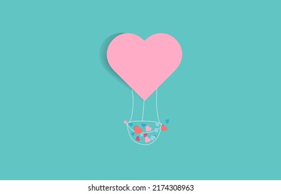 Paper hearts balloon element in the shape of flying hearts colorful on blue background, vector symbol of love for women. Happy Women's, Mother, Valentine's Day, Birthday card design.
