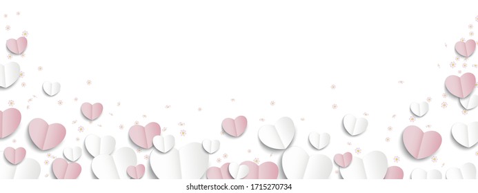 Paper hearts with cherry flowrs on the white background. Eps 10 vector file.