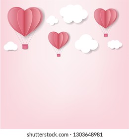 Paper Hearts With Cloud Pink Background With Gradient Mesh, Vector Illustration