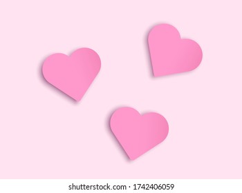 Paper hearts are cut out of paper. Vector illustration. Pink paper cut out a love heart for Valentines day or any other love invitation cards. EPS 10 vector. Pink folded paper hearts with shadow.