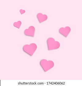 Paper hearts are cut out of paper. Vector illustration. Pink paper cut out a love heart for Valentines day or any other love invitation cards. EPS 10 vector. Pink folded paper hearts with shadow.