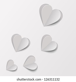 Paper hearts cut from paper. Vector illustration.