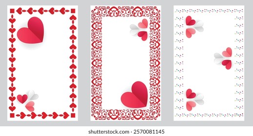 Paper hearts decoration on transparent background with empty space for your message