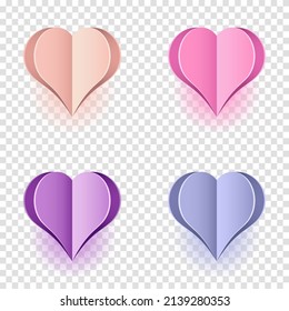 Paper hearts design. Vector symbol of love in shape of hearts for Happy Women's, Mothers day, birthday greeting card design. Vector illustration