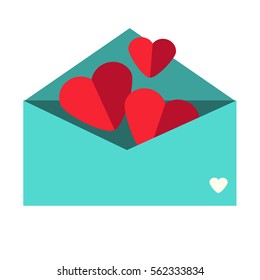 Paper hearts in envelope. Romantic love letter. St Valentine's day icon, symbol. Vector design element