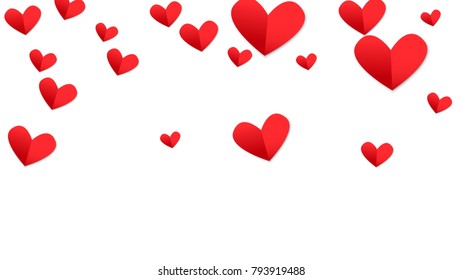  Paper Hearts Falling Down. Illustration with  Paper Hearts for your Design. Wedding Background for Greeting Card, Invitation or Banner. Happy Valentines Day Background.  Vector illustration.