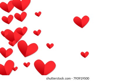  Paper Hearts Falling Down. Illustration with  Paper Hearts for your Design. Wedding Background for Greeting Card, Invitation or Banner. Happy Valentines Day Background.  Vector illustration.