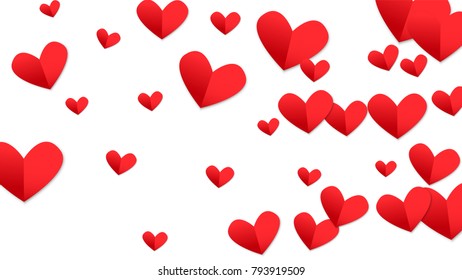  Paper Hearts Falling Down. Illustration with  Paper Hearts for your Design. Wedding Background for Greeting Card, Invitation or Banner. Happy Valentines Day Background.  Vector illustration.