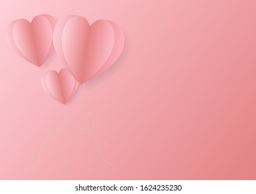 Paper hearts flying elements on pink background. Vector symbols of love ,Valentine's Day, Mother's, birthday greeting card design. Copy space for your Text