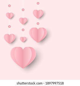 Paper Hearts Mobile Pattern On Pink Background. Valentine's day concept.