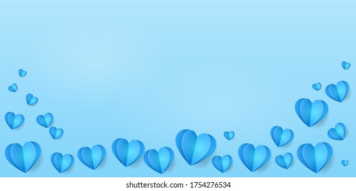 Paper hearts on blue background. Vector design for Happy Father's, Mother's, Valentine's Day, birthday greeting card design. 