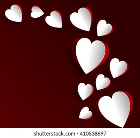 Paper hearts on dark red background.Vector