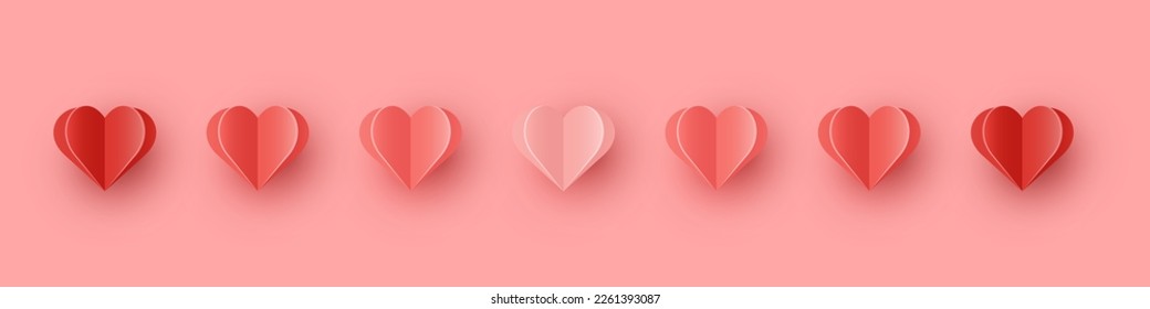 Paper hearts on pink background. Concept of a banner for Valentine’s Day, Mother’s Day and Women’s Day. Banner. Vector illustration