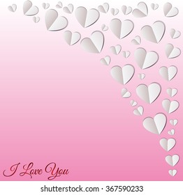 paper hearts on a pink background