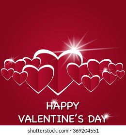 Paper hearts on a red background gradient , valentines day
