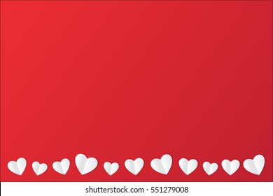 Paper hearts on red background. Vector.